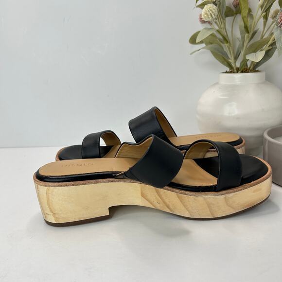 Nisolo Double-Strap Wood Bottom Heels Black Women's 7 NWOB Anthropologie - Picture 7 of 9